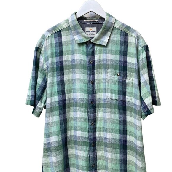 Tommy Bahama Mens Plaid Shirt XXL Cotton Short Sleeve Green Blue Button up - Picture 4 of 14
